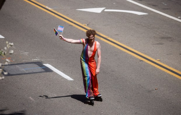 A person heads south on Market Street during the Silicon Valley PRIDE Parade in downtown San Jose, Calif., on Sunday, Aug. 30, 2026. (Nhat V. Meyer/Bay Area News Group)