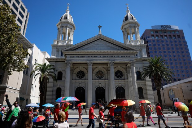 People walk south on Market Street during the Silicon Valley PRIDE Parade in downtown San Jose, Calif., on Sunday, Aug. 30, 2026. (Nhat V. Meyer/Bay Area News Group)