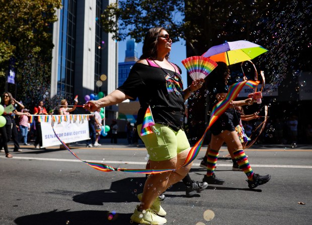 People walk south on Market Street during the Silicon Valley PRIDE Parade in downtown San Jose, Calif., on Sunday, Aug. 30, 2026. (Nhat V. Meyer/Bay Area News Group)