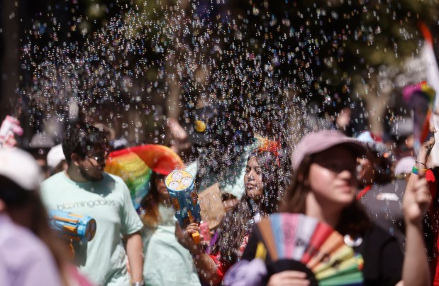 People walk south on Market Street during the Silicon Valley PRIDE Parade in downtown San Jose, Calif., on Sunday, Aug. 30, 2026. (Nhat V. Meyer/Bay Area News Group)