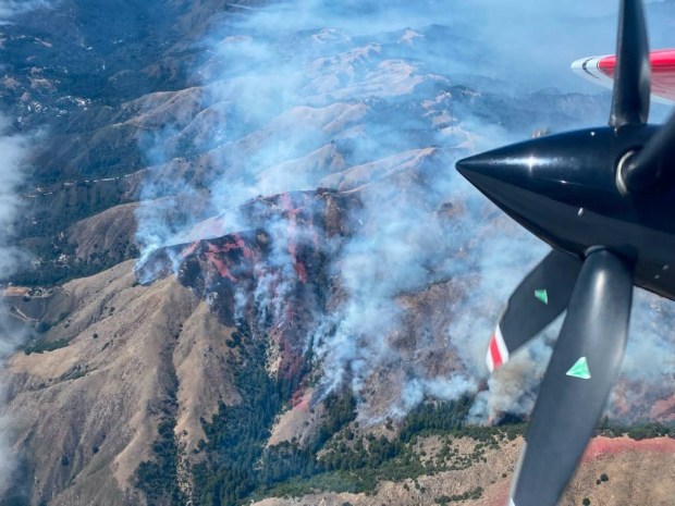 An aerial view of the Timber Fire that has grown to 1,300 acres, with 5% containment by Monday afternoon. (Cal Fire)