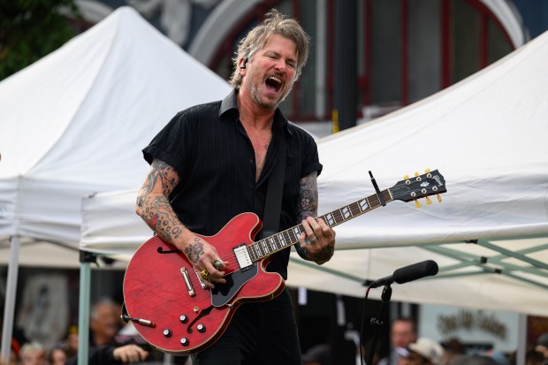 Train lead guitarist Butch Walker plays on stage in front of the Mad Dog in the Fog in San Francisco on Thursday, Aug. 27, 2026. (Jose Carlos Fajardo/Bay Area News Group)