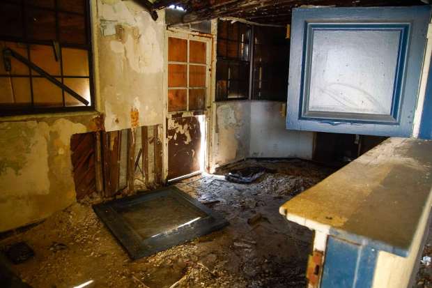 Damage inside the main entrance building at Rosecrans St. and Roosevelt Rd will be a cocktail bar. The original officers quarters at Liberty Station will be transformed into a new restaurant and event space complex called The Admiral in Point Loma on Thursday, Sept. 13, 2024 in San Diego, California.