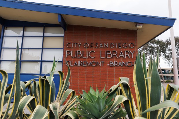 The Clairemont Library on Burgener Boulevard, as seen on Thursday, August 13, 2026. (Kristian Carreon / The San Diego Union-Tribune)