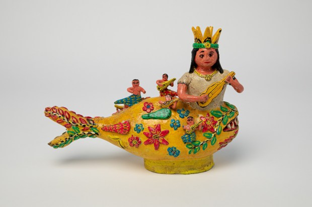 Rosendo Rodriguez's "Mermaid," a 20th century work made of painted clay that's part of Mingei International Museum's "To Catch a Fish" exhibition. (Ron Kerner)