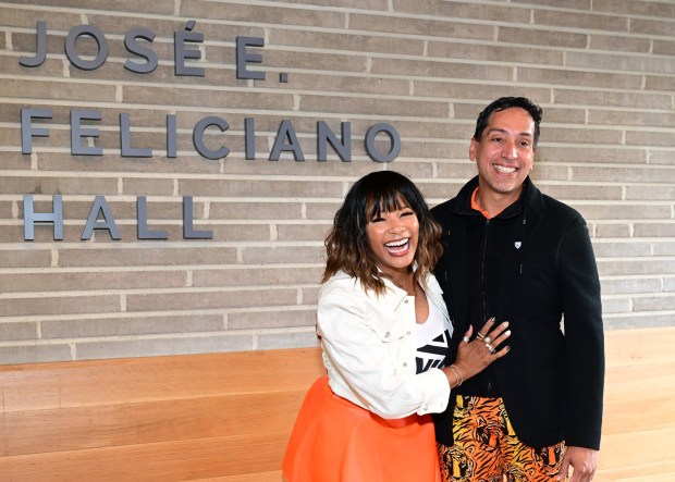 Kwanza Jones, SUPERCHARGED by Kwanza Jones Founder and CEO, and CEO and Co-Founder of Jones Feliciano Initiative and José E. Feliciano, Co-Founder and Managing Partner of Clearlake Capital, and CEO and Co-Founder of Jones Feliciano Initiative attend the Dedication of Kwanza Jones Hall & José E. Feliciano Hall at Princeton University on May 05, 2023 in Princeton, New Jersey. (Photo by Lisa Lake/Getty Images for the Kwanza Jones & José E. Feliciano Initiative)