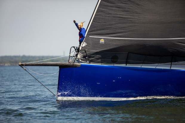 The former Mighty Mary crew members sailing together at a 2025 reunion in Oyster Bay, New York, while filming on location for the documentary. (Richard Schultz. Courtesy of 50 Eggs.)