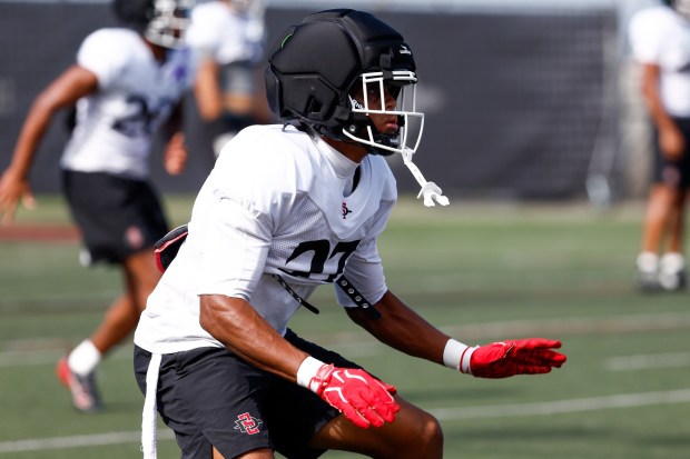 San Diego State sophomore cornerback Mike Lindsay has impressed in practice ever since transferring from Idaho State. (Meg McLaughlin / The San Diego Union-Tribune)