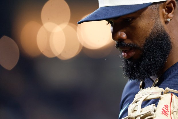 Luis Rengifo #21 of the San Diego Padres walks back to the dugout during the eighth inning against the Houston Astros at Petco Park on Friday, Aug. 7, 2026 in San Diego, California. (Meg McLaughlin / The San Diego Union-Tribune)