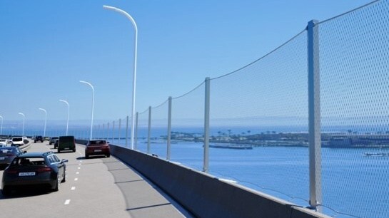 A rendering of the anti-suicide barrier planned for the Coronado bridge. (Caltrans)