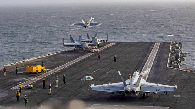 An F/A-18E Super Hornet, assigned to Strike Fighter Squadron (VFA) 151, launches from the flight deck of Nimitz-class aircraft carrier USS Abraham Lincoln (CVN 72),Â July 31, 2026.Â Abraham Lincoln is deployed to the U.S. 5th Fleet area of operations to support maritime security and stability in the Middle East. (U.S. Navy photo)