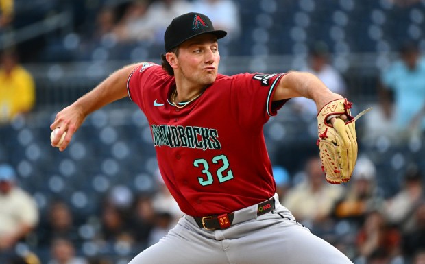 Arizona Diamondbacks pitcher Brandon Pfaadt delivers during the first inning of a baseball game against the Pittsburgh Pirates in Pittsburgh, Tuesday, July 28, 2026. (AP Photo/Justin Berl)