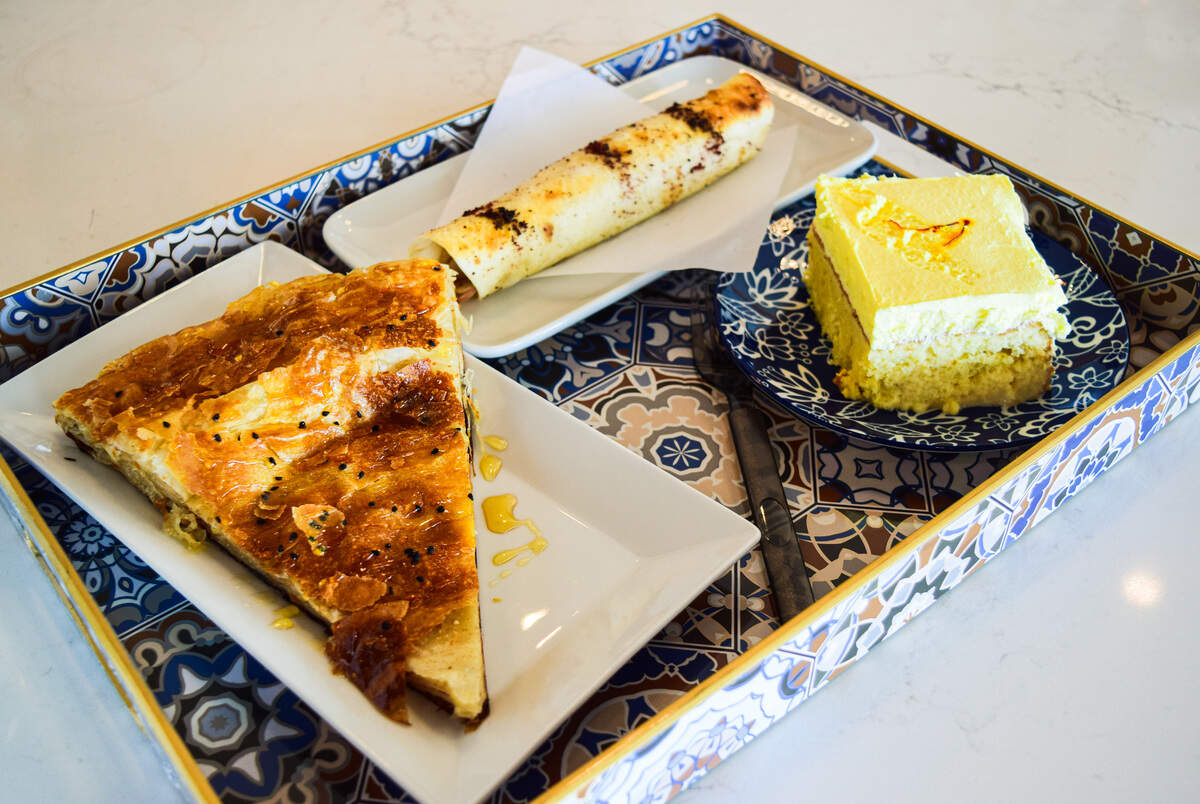 Sana'a Cafe opened at 2505 S. 38th St. in Tacoma in August 2025, serving Yemeni coffee, Adeni tea and Middle Eastern-style pastries. Clockwise from top: chicken fatayer, saffron tres leches, sabayah.