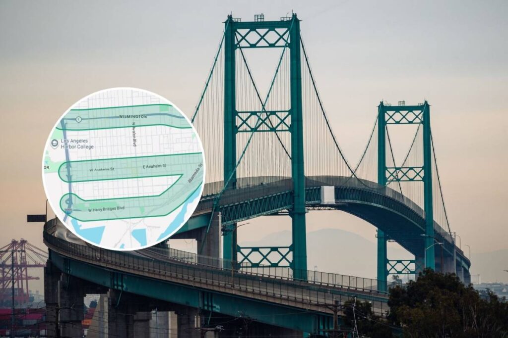 Vincent Thomas Bridge and map of detour zones.