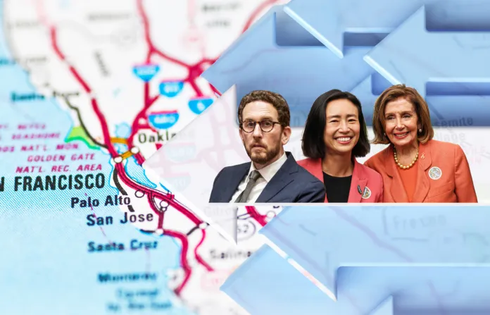 California state Sen. Scott Wiener, San Francisco Supervisor Connie Chanand, and former House Speaker Rep. Nancy Pelosi (D-CA). (Washington Examiner Illustration/AP/Getty Images)