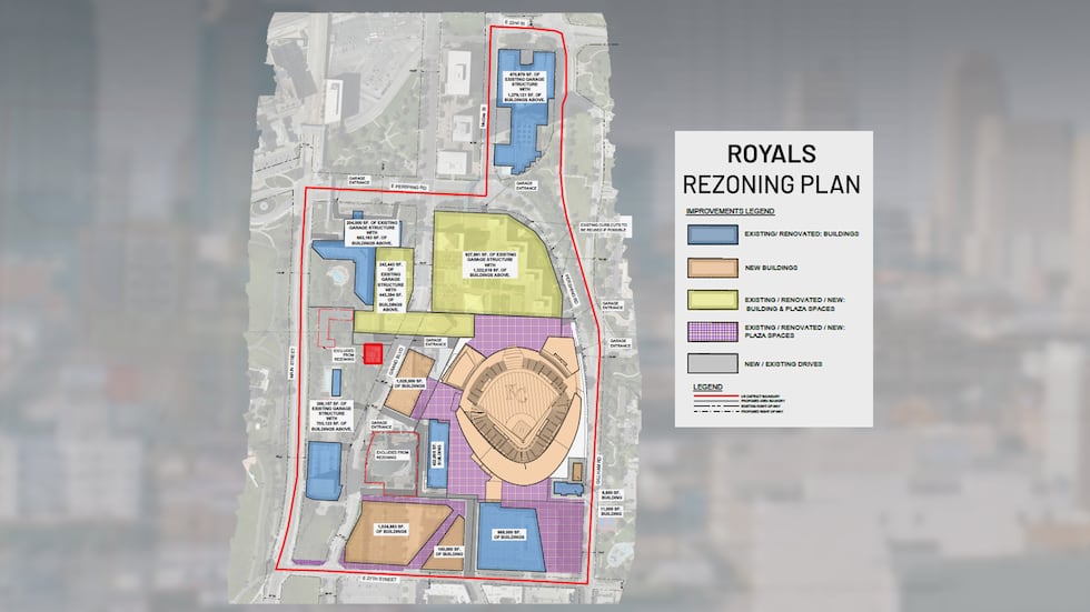 This drawing in the rezoning application shows the area to be rezoned. The parcels in orange...