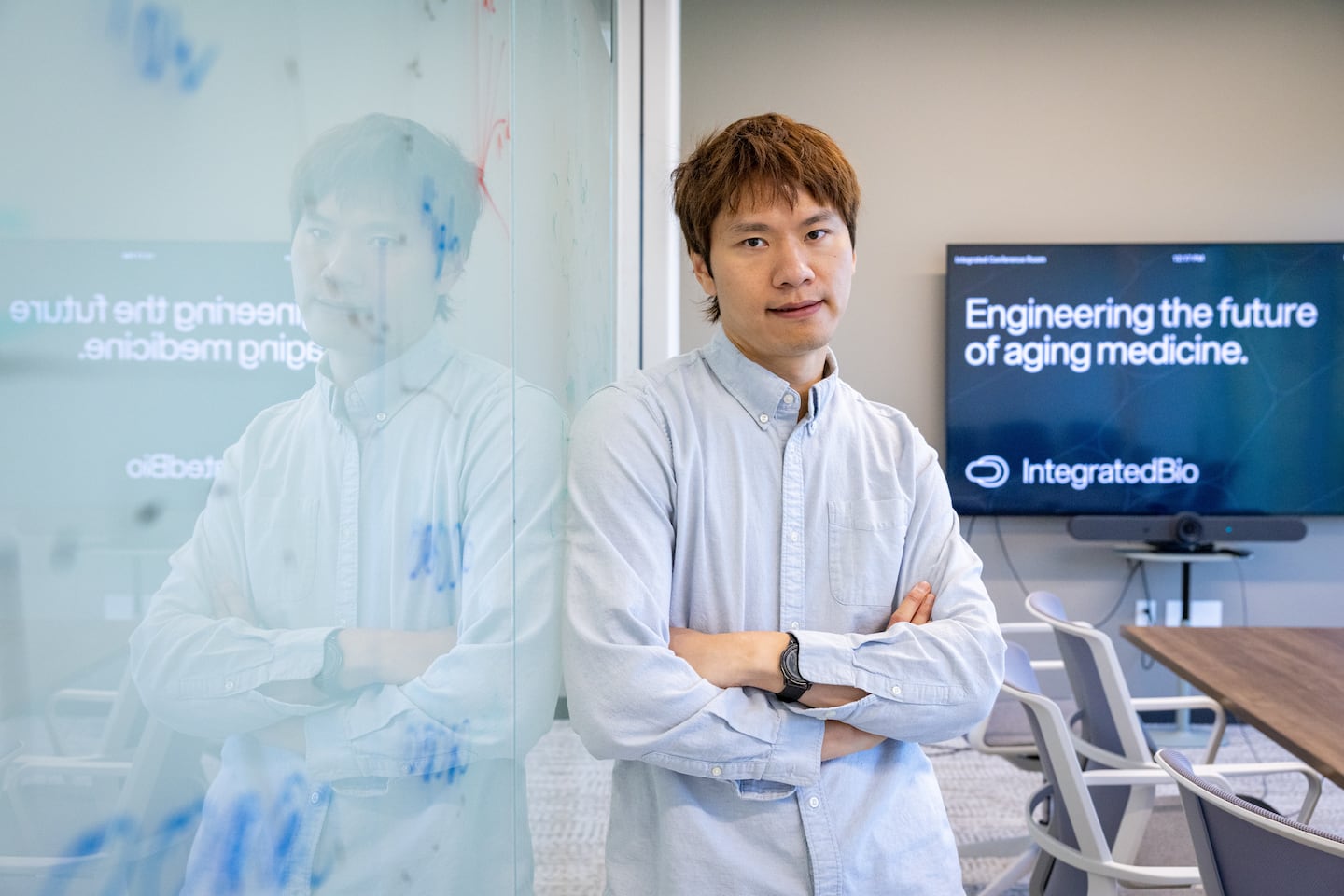 Wong in a meeting room at Integrated Biosciences.