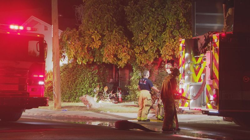 Several cats were given oxygen and water as fire crews worked on a house fire in south Bakersfield Sunday night. PHOTO: KBAK/KBFX