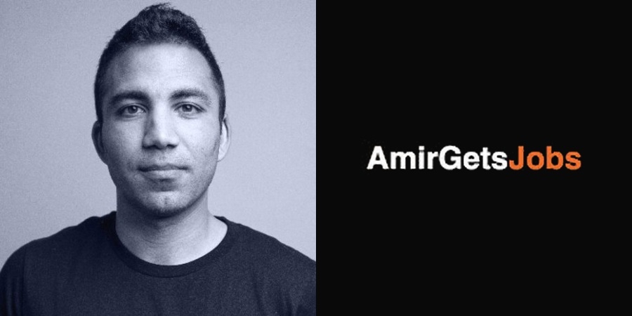man's headshot with a logo that says amirgetsjobs