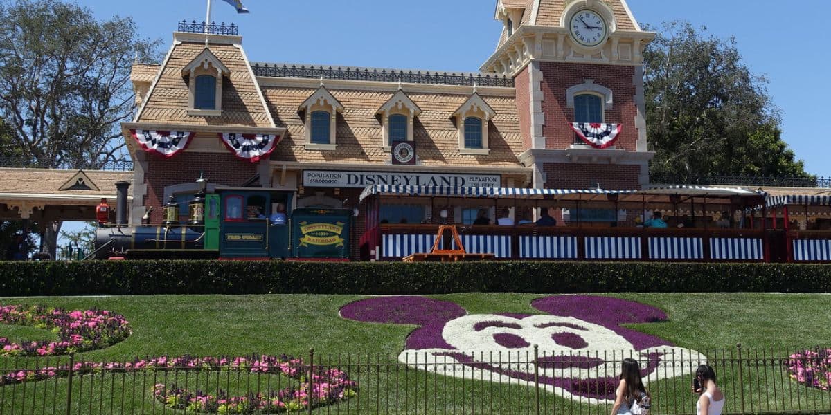 Disneyland ticket booths in the East Esplanade near the Harbor Boulevard entrance in Anaheim, California.