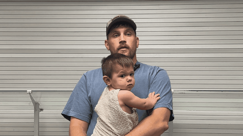 Dylan Meese, graduate of the Good News Rescue Mission Disciple's Program, and his 1-year-old son, Brittan in the GNRM kitchen. August 21, 2026 (KRCR)