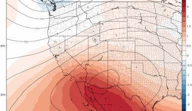A strong to record-strength (for late Aug) ridge will build over northern Mexico and southern CA/AZ this week, peaking in magnitude around Thu-Fri. A major heatwave is thus expected, though in California it will mainly be limited to southern parts of the state )(where many overnight, and some daytime, records may fall). (tropicaltidbits.com)