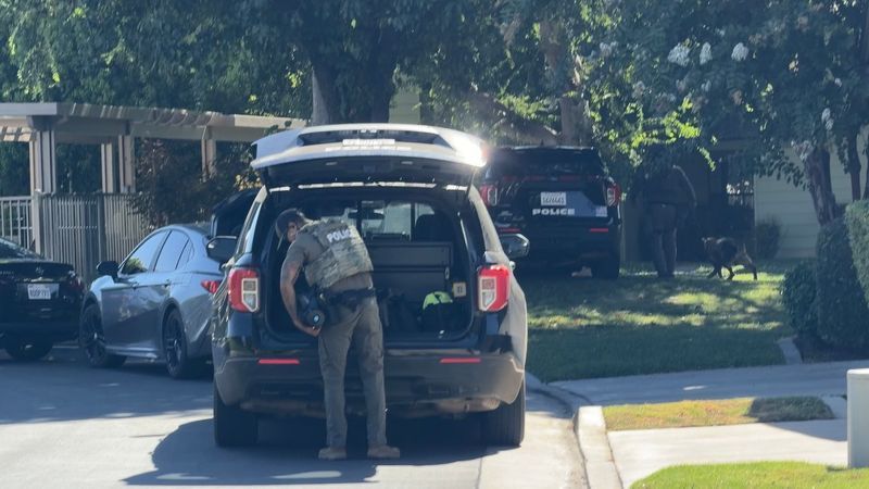 A 34-year-old man was arrested Saturday morning after a two-hour standoff in which he was allegedly armed with knives inside an apartment with three children in Bakersfield. PHOTO: KBAK/KBFX