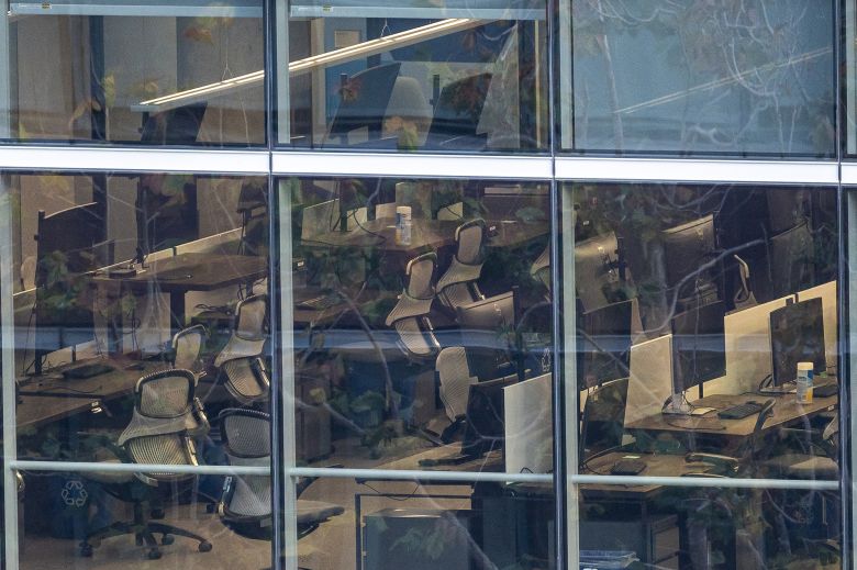 An empty office space in a building in San Francisco, on December 5, 2023.