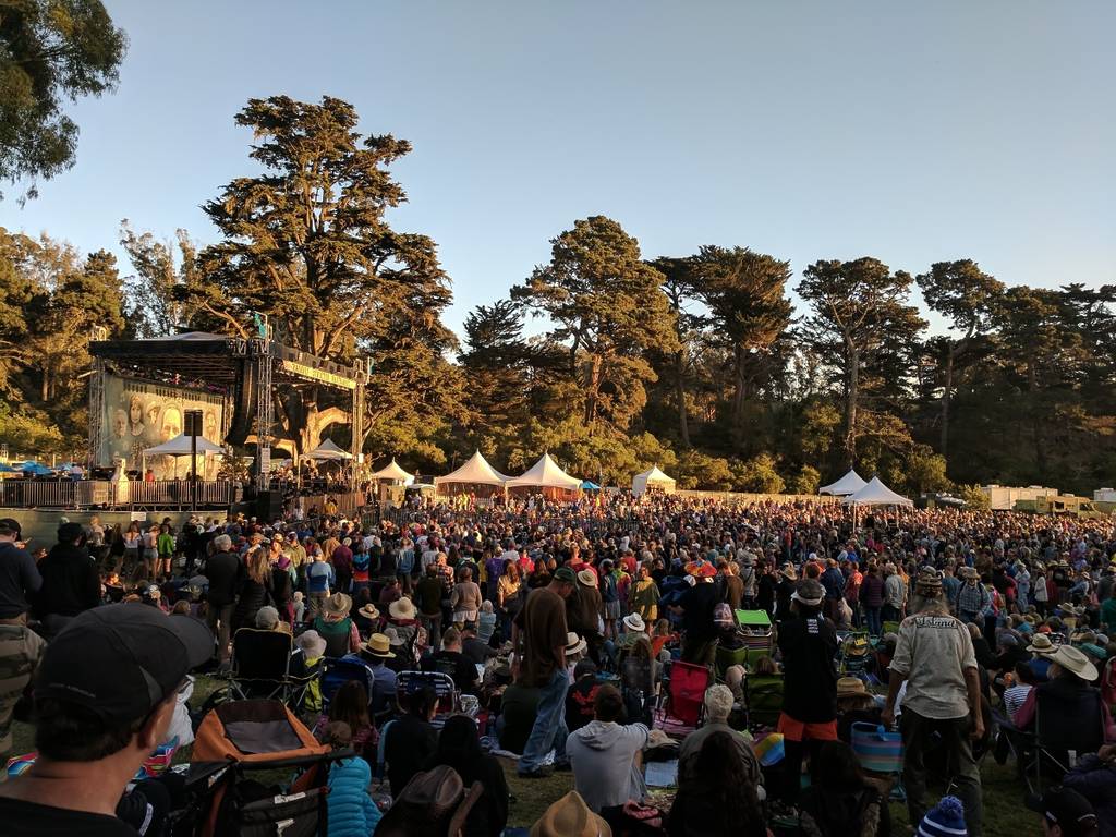 a crowd in front of a stage at Hardly Strictly Bluegrass