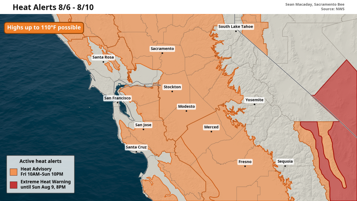 Heat advisories have been issued for the Central Valley and most of the inland Coast Range ahead of triple digit high temperatures this weekend. Heat advisories have been issued for the Central Valley and most of the inland Coast Range ahead of triple digit high temperatures this weekend.