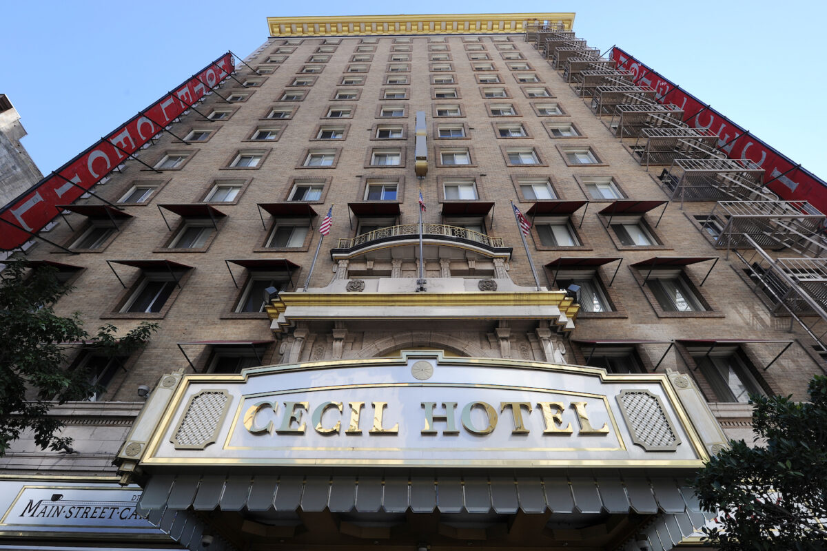 The exterior of the Cecil Hotel is seen in Los Angeles California February 20