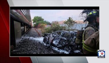 Car catches fire after crash with Amtrak train in Oakland Park