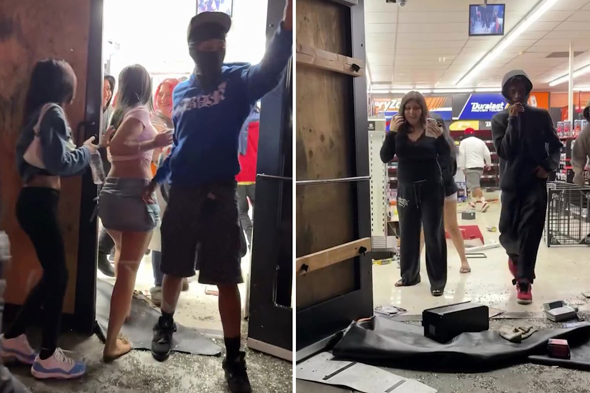 Moment large gang of masked thugs ransack California store — for second time in a day