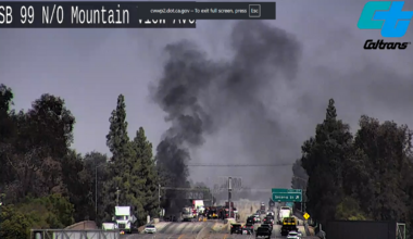 Fuel tanker fire closes southbound Highway 99 in Fresno