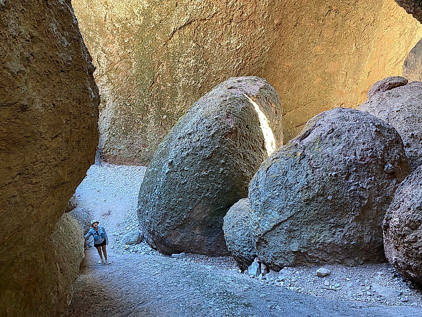 Towering volcanic rock formations at Pinnacles National Park, California.