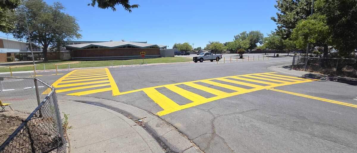 The city of Sacramento installed tuff curbs, repainted crosswalks and added curb extensions at 68th Avenue and Tamoshanter Way near Rosa Parks Middle School as part of its quick-build traffic safety program.