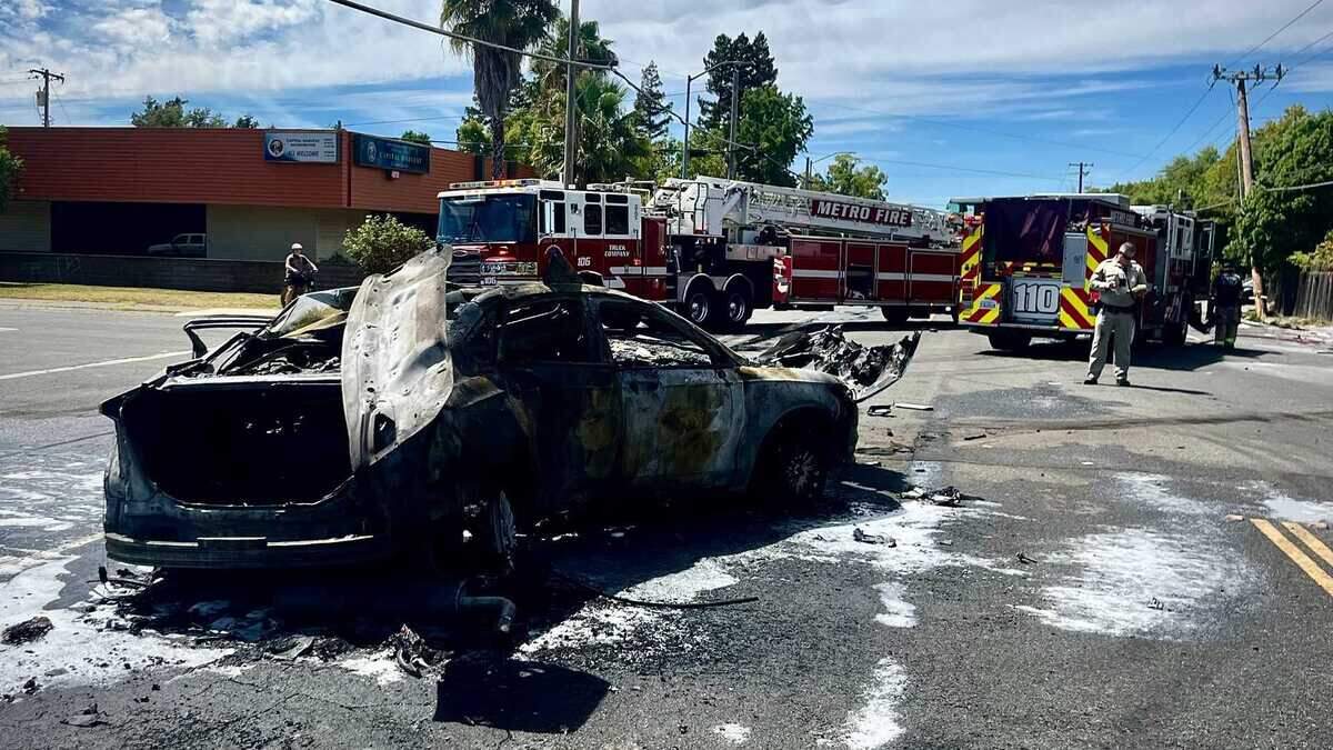 One person died and another was critically injured Tuesday, Aug. 25, 2026, after a vehicle struck a power pole and caught fire near El Camino Avenue and Verna Way in Arden Arcade, according to the Sacramento Metropolitan Fire District. One person died and another was critically injured Tuesday, Aug. 25, 2026, after a vehicle struck a power pole and caught fire near El Camino Avenue and Verna Way in Arden Arcade, according to the Sacramento Metropolitan Fire District.