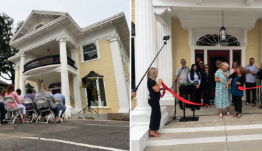 ribbon cutting and home exterior