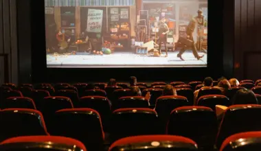 A cozy indoor movie theater showing an animated film to a small audience. (stock photo via Pexels)