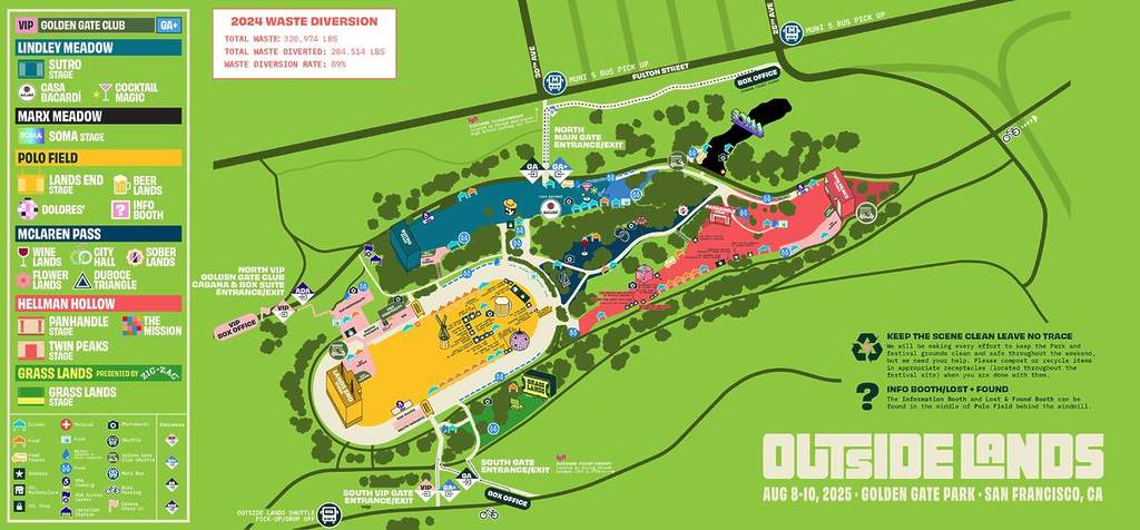 Outside Lands 2025 map in Golden Gate Park