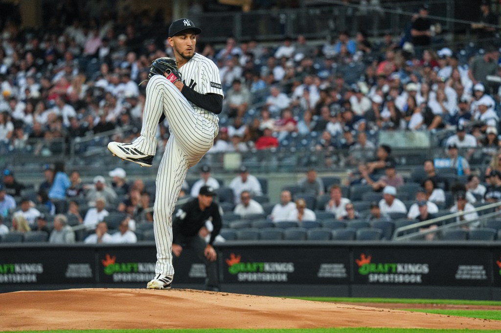 New York Yankees pitcher Elmer Rodriguez pitches during a baseball game against the Houston Astros.