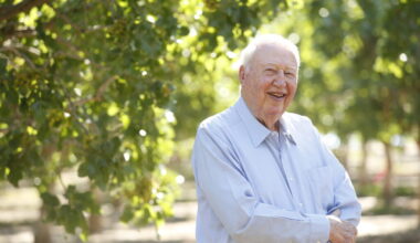 Rodger Jensen in pistachio orchard