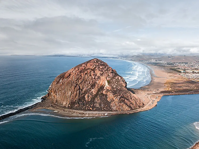 The volcanic dome of Morro Rock in Morro Bay, California.