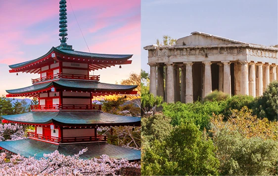 Japan and Greece buildings