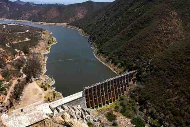 The Lake Hodges Dam is seen on Friday, Aug. 7, 2026 in Escondido. (Meg McLaughlin / The San Diego Union-Tribune)