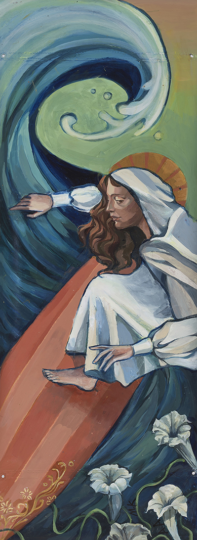 "Reimagining the Mosaic Surfing Madonna" by San Dieguito Academy student artists Avery Anderson and Macy Keifaber. (Stephen Whalen Photography)