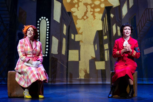 Bets Malone as Miss Adelaide,eft, and Alessa Neeck as Sarah Brown in Moonlight Stage Productions' "Guys and Dolls." (Karli Cadel)