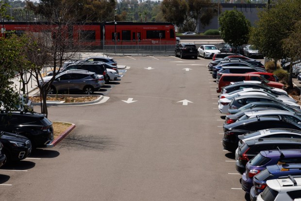 Vehicles parked in the Balboa Avenue Transit Center in Bay Park on Wednesday, Aug. 26, 2026. (Kristian Carreon / The San Diego Union-Tribune)