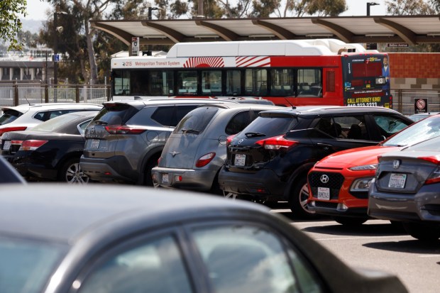 Vehicles parked in the Balboa Avenue Transit Center in Bay Park on Wednesday, Aug. 26, 2026. (Kristian Carreon / The San Diego Union-Tribune)