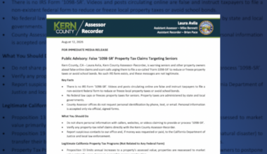 Kern County warns seniors about fake property tax relief form